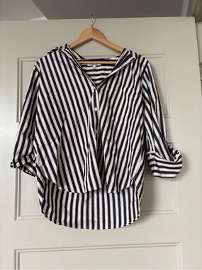 Striped Black and White Button-Front Women’s Shirt